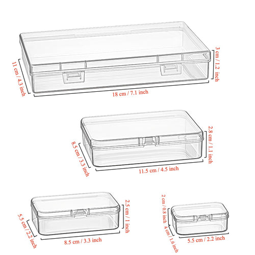 24 Pieces Mixed Sizes Rectangular Empty Mini Clear Plastic Organizer Storage Box Containers with Hinged Lids for Small Items and Other Craft Projects