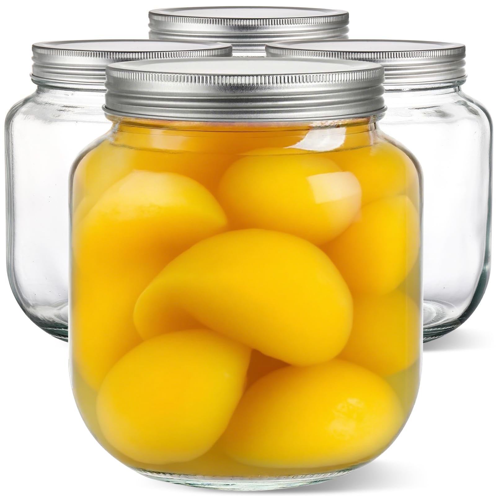 Coloch 4 Pack 64 Oz Half Gallon Glass Jar with Airtight Metal Lid, Clear Food Storage Jar Wide Mouth Glass Pantry Container for Candy, Cookie, Flour, Kombucha Tea, Fermenting