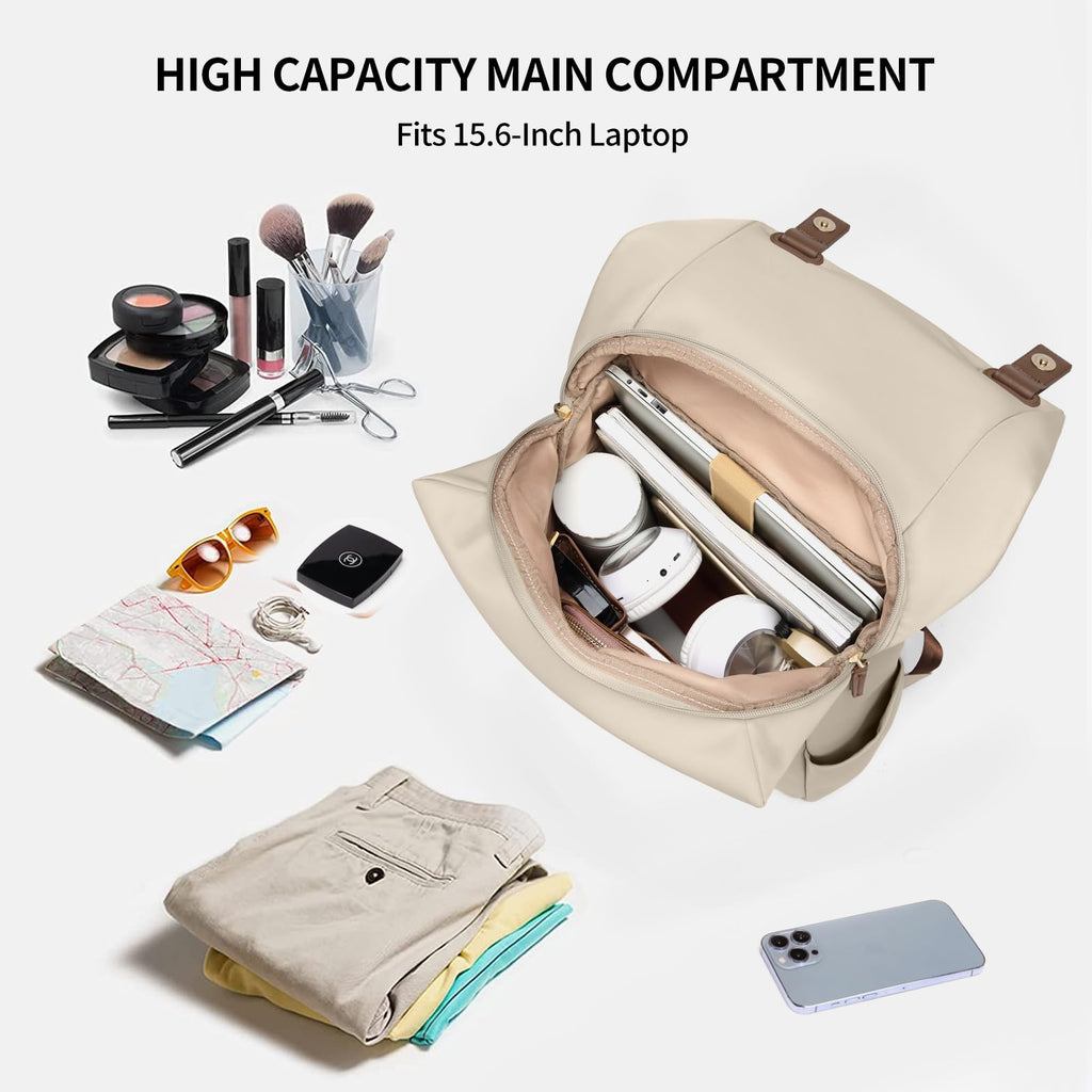 GOLF QUALITY Backpack with Flap 15.6Inch mochila de viaje Anti-theft Bookbag Casual Daypack for Women Men Travel Commute College Work Teacher,Apricot