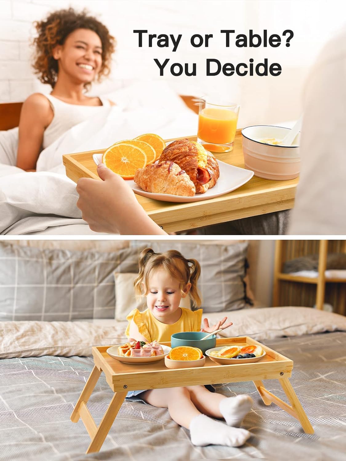 Pipishell Bamboo Bed Tray Table with Foldable Legs, Breakfast Tray for Sofa, Bed, Eating, Working, Used As Laptop Desk Snack Tray