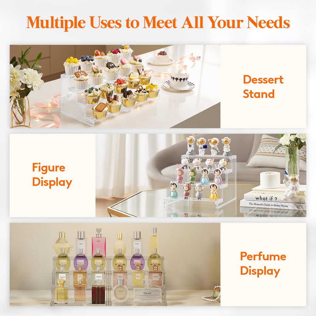 Lifewit 4 Tier Perfume Organizer, Clear Fragrance Shelf, Acrylic Display Stand for Cupcake, Desserts, Figurines, Makeup, Display Risers Holders for Holiday, Birthday, Party Organizer Decor,1 Pack