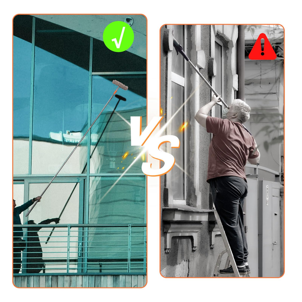 Terafeels 110.23in / 280cm Window Cleaning Tools, Window Squeegee: 2 in 1 Double-Sided Professional Cleaner with Extension Pole (Grey)