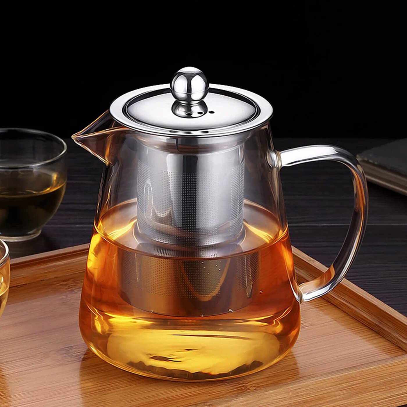 Mini Size Glass Teapot Tea Kettle-with Stainless Steel Removable Infuser for Blooming Tea & Loose Leaf Tea, Microwave & Stovetop Safe (550)
