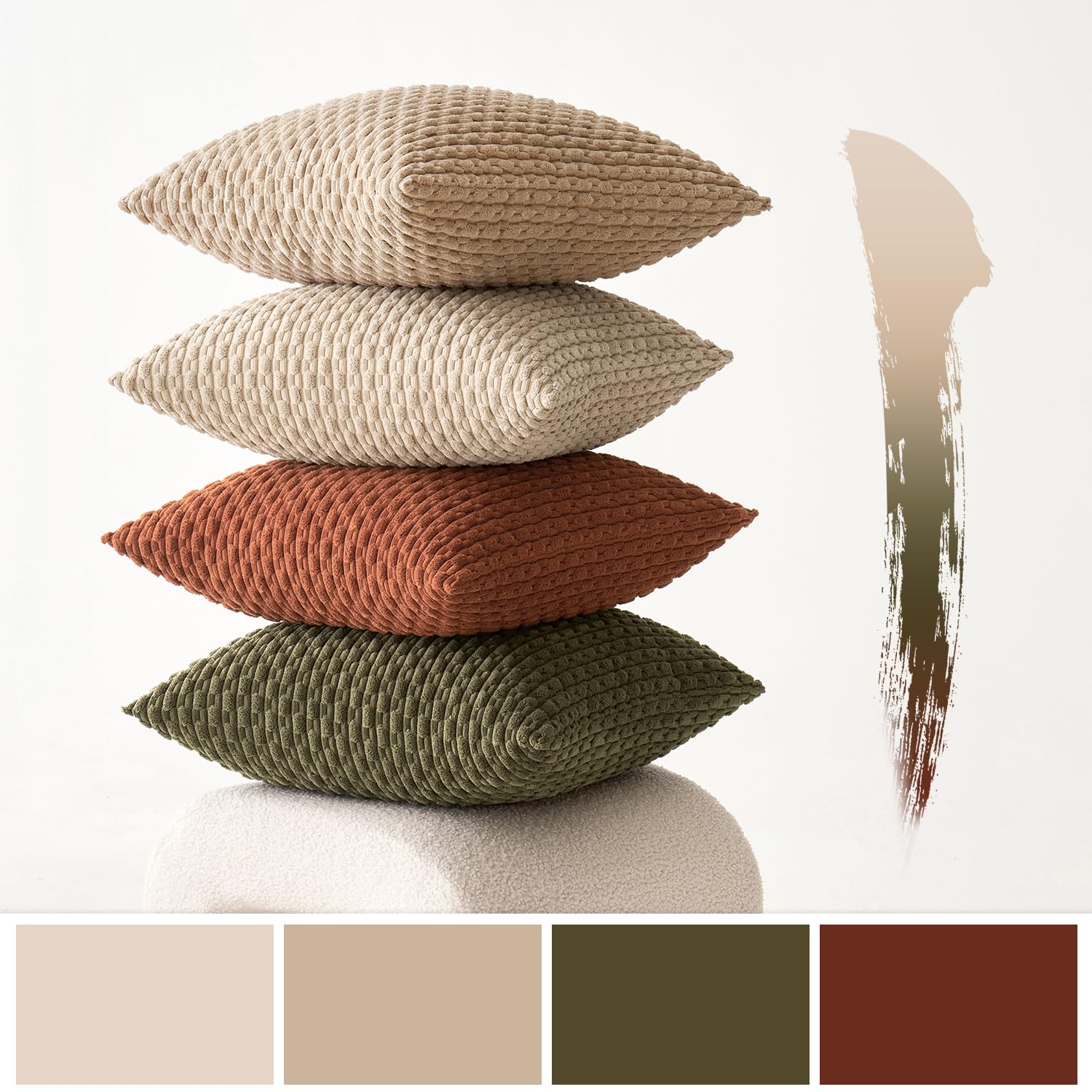 MIULEE Pack of 4 Rust-Olive Green Throw Pillow Covers 18x18 Inch Soft Corduroy Decorative Boho Striped Pillow Covers Pillowcases Modern Farmhouse Home Decor for Couch Bed Sofa Living Room
