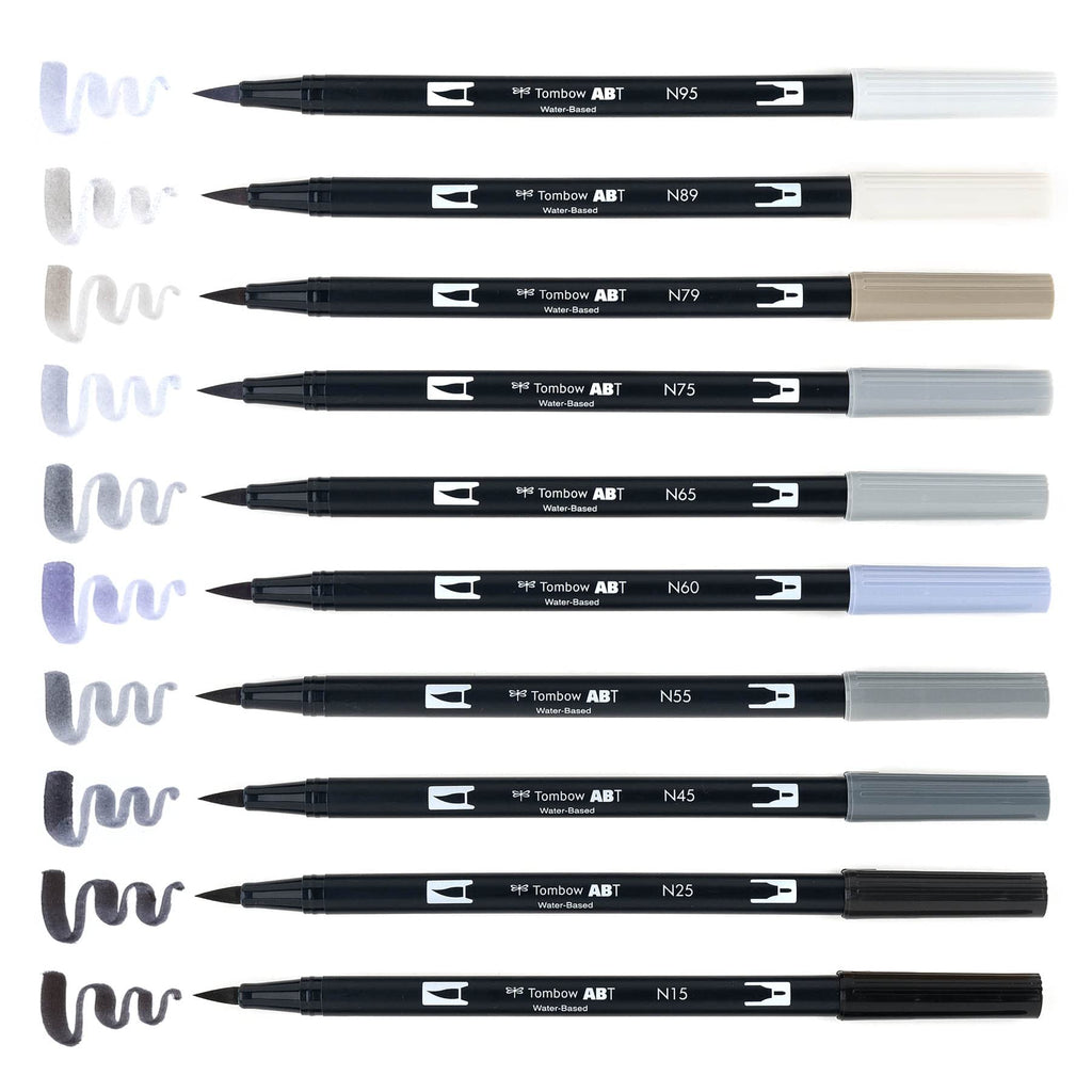 Tombow Dual Brush Pen Set, 10-Pack, Grey Scale Colors (56171)