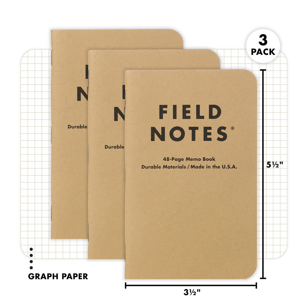 Field Notes: Original Kraft 3-Pack - Graph Paper Memo Books - Grid Paper 48 Page Pocket Notebooks - 3.5" x 5.5"