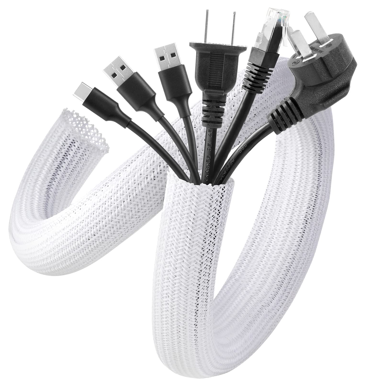 AGPTEK Cable Sleeve Cover 20ft - 4/5inch, Cord Protector Management Wire Loom Tubing, Cable Hider Split Sleeving for Desk PC TV Home, Office, Organization, Home, Theater, White