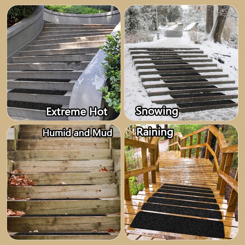 CHUANGSEED 12-Pack Non-Slip Stair Traction Tape 4''x30'' Black Anti Slip Tape 80 Grit Outdoor Treads Grip Tape- Waterproof Heavy Duty Anti Skid Strips for Steps,Deck,Staircase