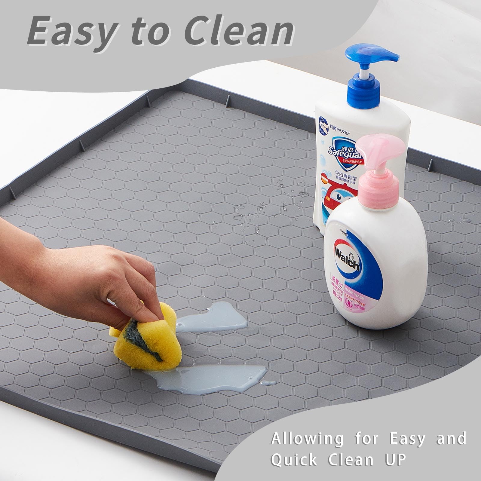 Under Sink Mat for Kitchen Waterproof, 31" x 22" Silicone Under Sink Tray, Under Sink Liner for Kitchen Bathroom Cabinet (Grey)