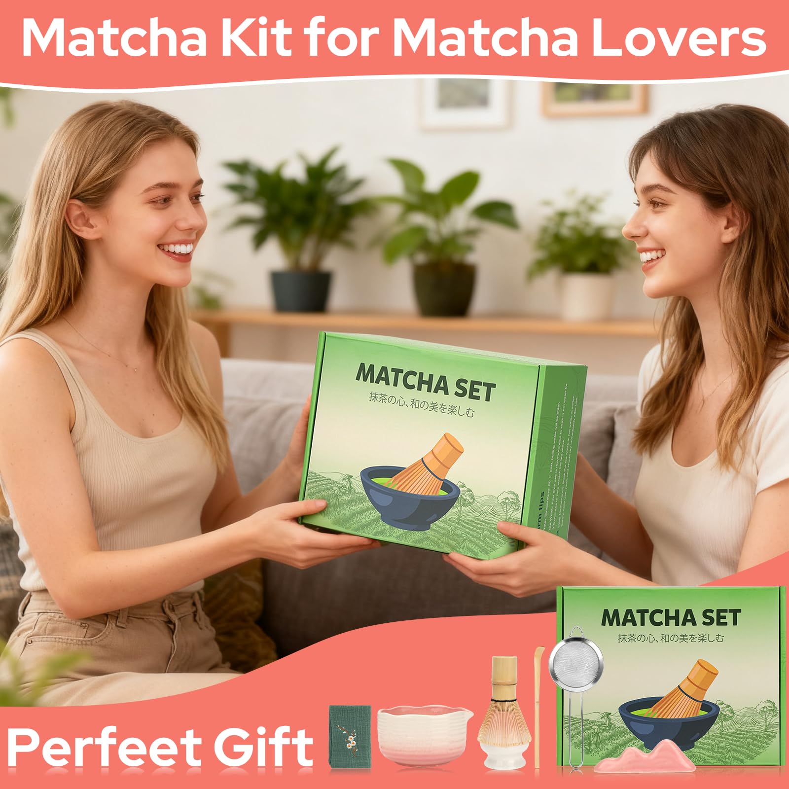 Ceecysaa Matcha Whisk Set, 7 Pcs Matcha Set, Matcha Kit for Ceremony, Matcha Tea Set for Making Breakfast/Matcha Latte, Matcha Whisk and Matcha Whisk and Bowl, As A Gift, Gradient Pink