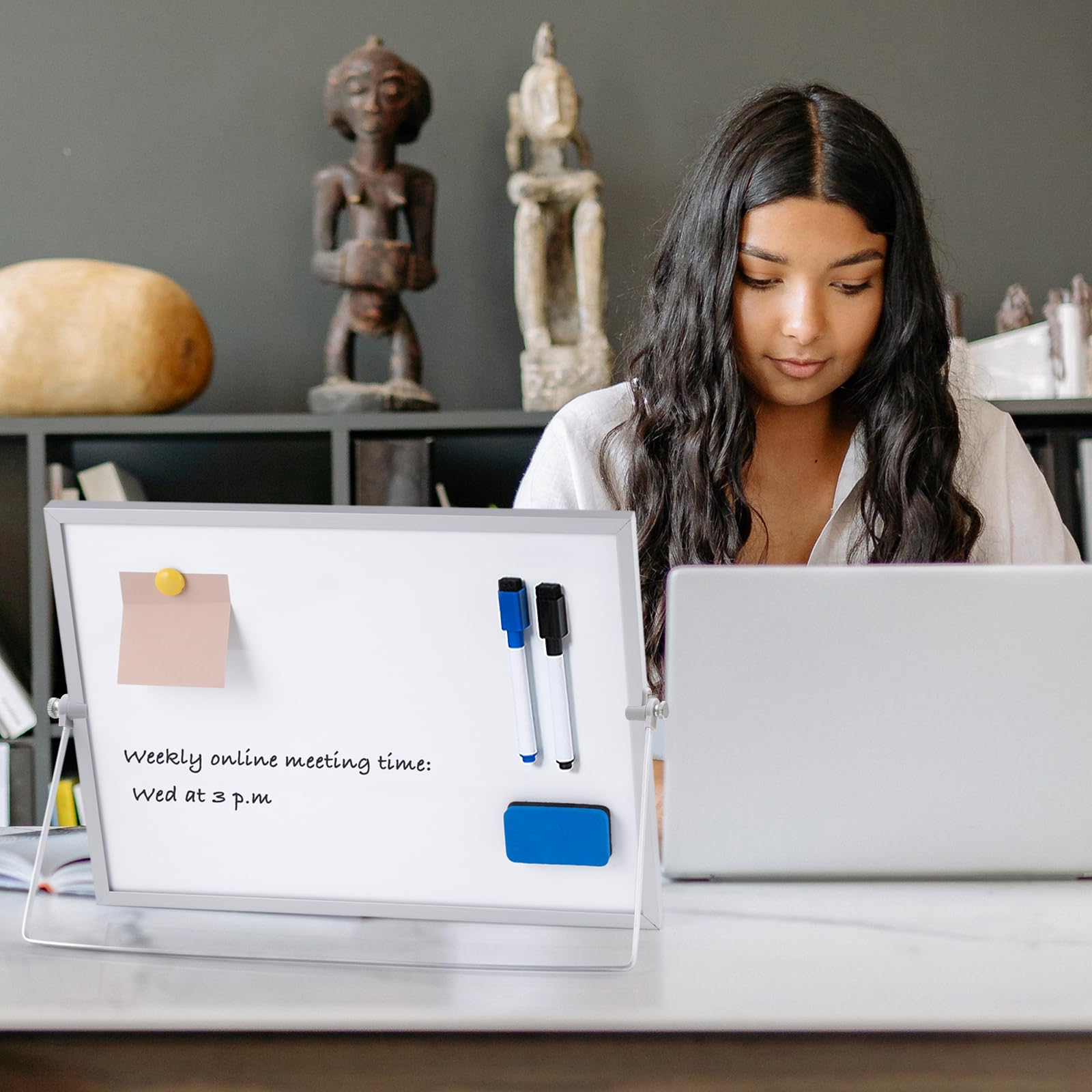 Dry Erase White Board with Stand, ARCOBIS 12" x 16" Weekly Double-Sided Desktop Whiteboard 10 Markers, 4 Magnets, 1 Eraser, Portable Magnetic Dry Erase Calendar for Planning, to Do List, Memo, School