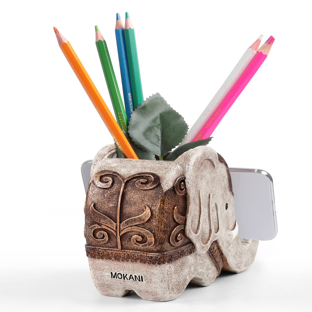 Mokani Elephant Pen Pencil Holder, Multifunctional Desk Organizer Desk Decor Elephant Gifts for Women Cute Desk Accessories Home Office Decoration Thanksgiving Christmas Gift