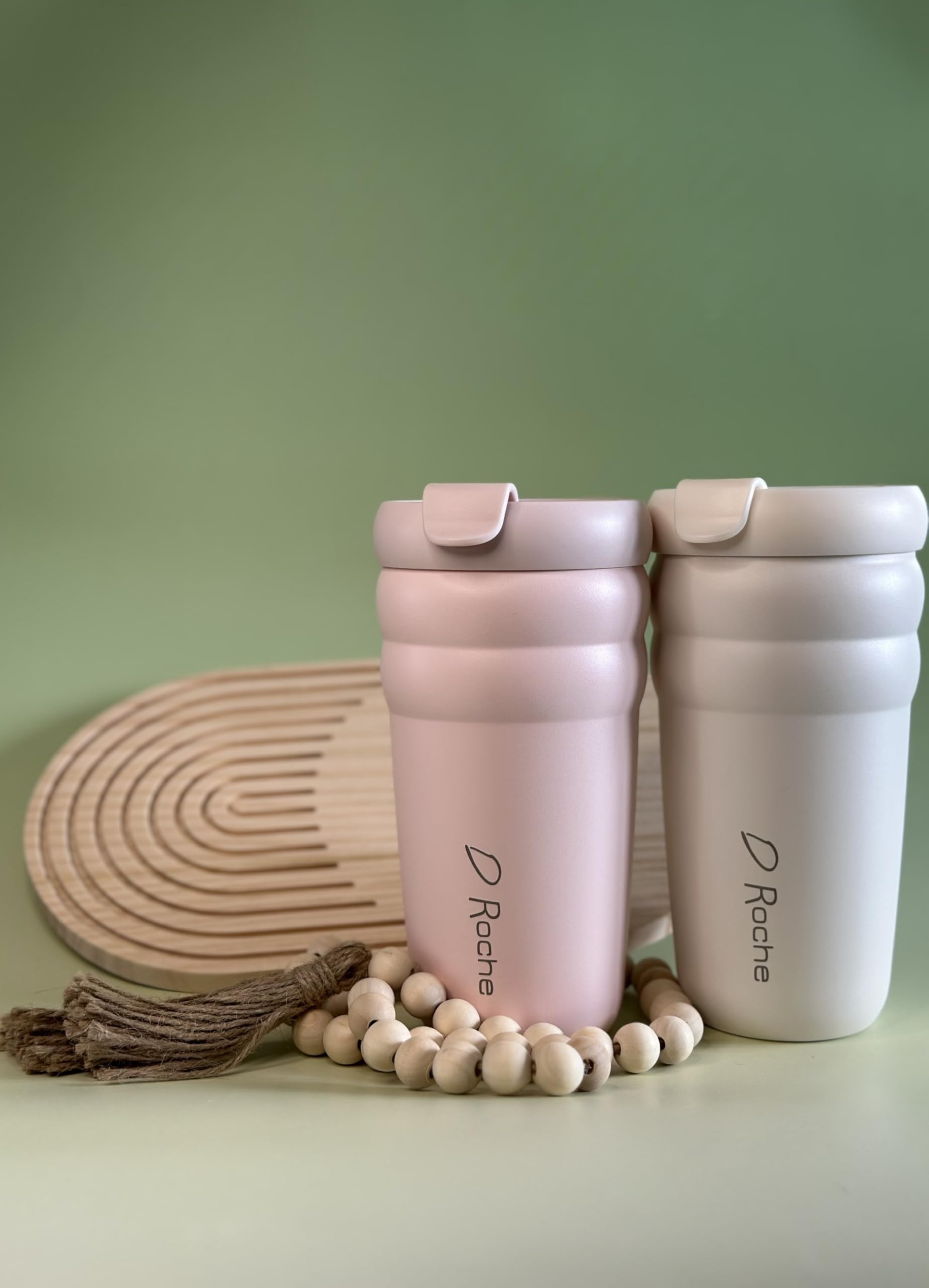 DRoche Travel Coffee Mug Tumbler with Flip Lid | Double Wall Insulated Stainless Steel Hot and Iced Coffee Cup | 20oz | BPA Free | Wide Mouth | Bubbles Collection (sugared Pink)