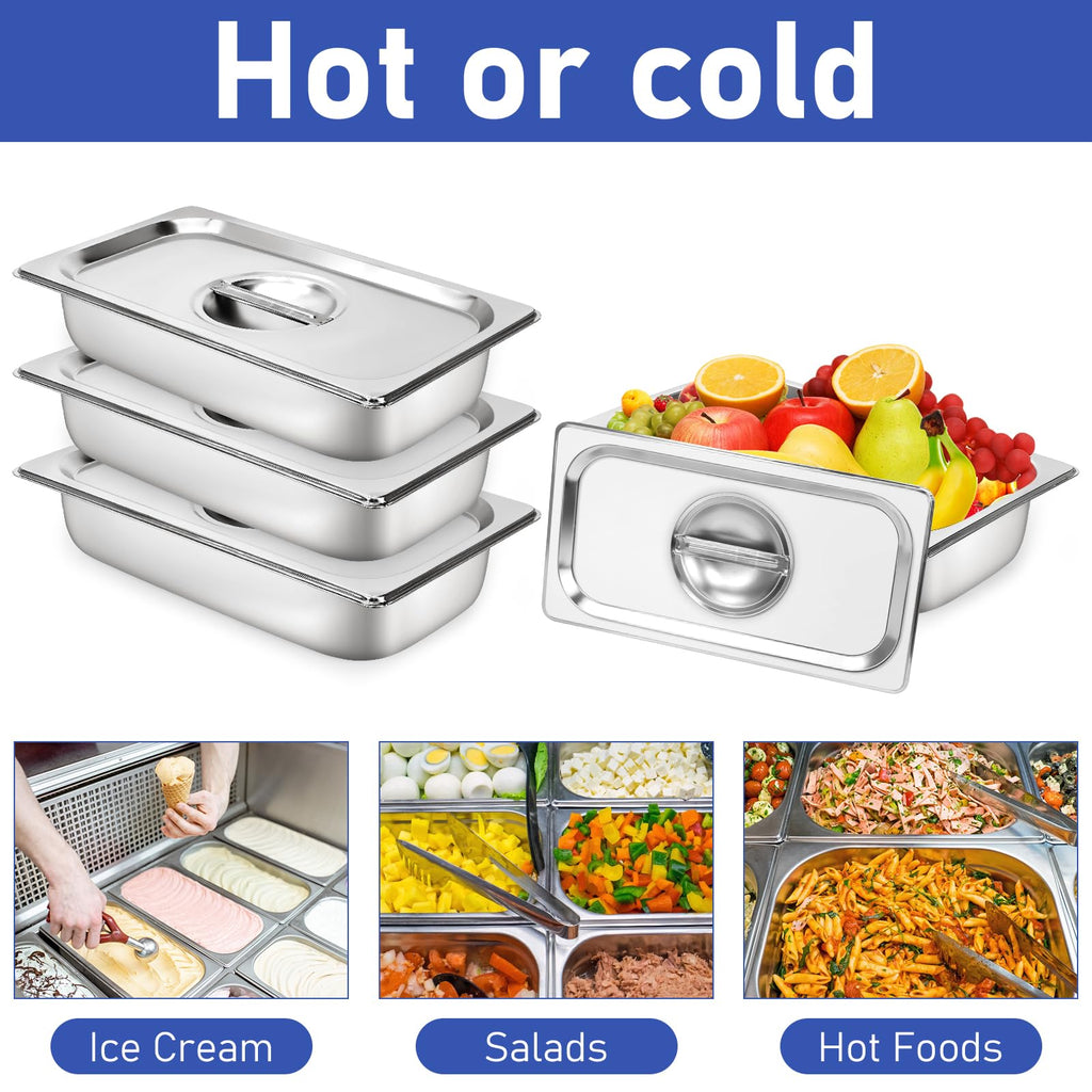 Breading Bowls Set of 3 GN 1/3 Containers, 13 x 7 x 2.5 Inch Breading Set for Chops, Gastronorm Containers Stainless Steel with Lid, Cutlets Meat Fish - Metal Breading Road Rectangular