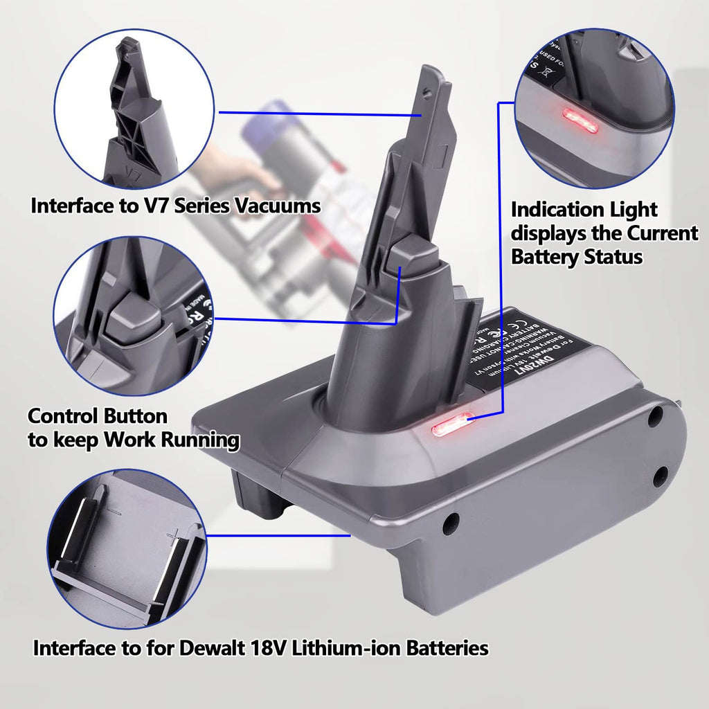 for Dyson V7 Dewalt Battery Adapter, Convert for DeWalt 20V 60V Battery to Replace SV11 Battery and Power for Dyson V7 Motorhead Fluffy Absolute Animal Vacuum Cleaner (Adapter Only)