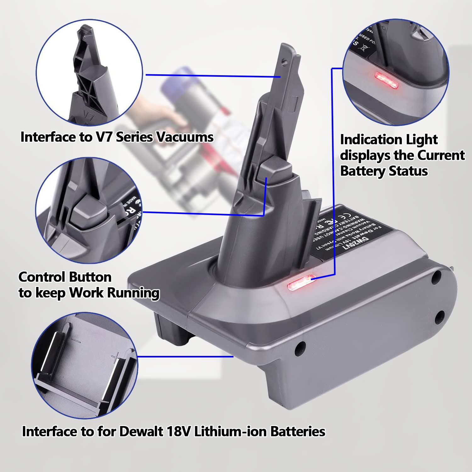 for Dyson V7 Dewalt Battery Adapter, Convert for DeWalt 20V 60V Battery to Replace SV11 Battery and Power for Dyson V7 Motorhead Fluffy Absolute Animal Vacuum Cleaner (Adapter Only)