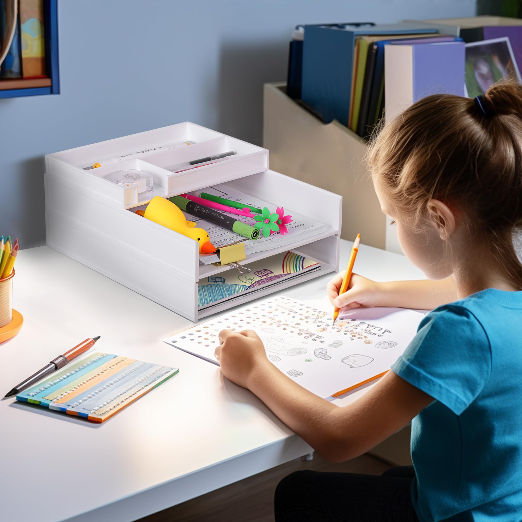 Eufrozy 3 Tier Stackable Letter Tray Paper Organizer, White Desk Paper Tray for Classroom Office Desktop Organizing Cardboard Inbox File Sorter A4 Paper Turn in Tray Document Storage Mail Holder
