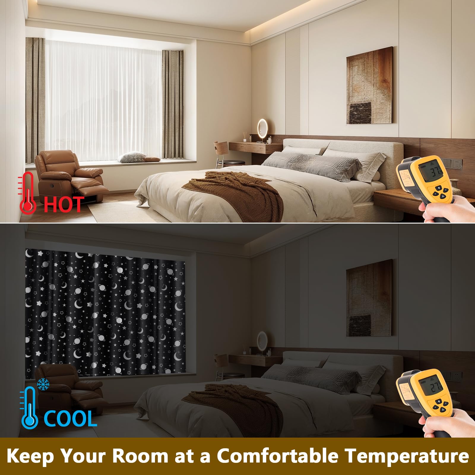 Yelmzir Portable Blackout Blind with Suction Cups, Adjustable Window Black Out Curtains No Drill, Temporary Blackout Window Covering for Bedroom, Travel, RV, 78" x 51"