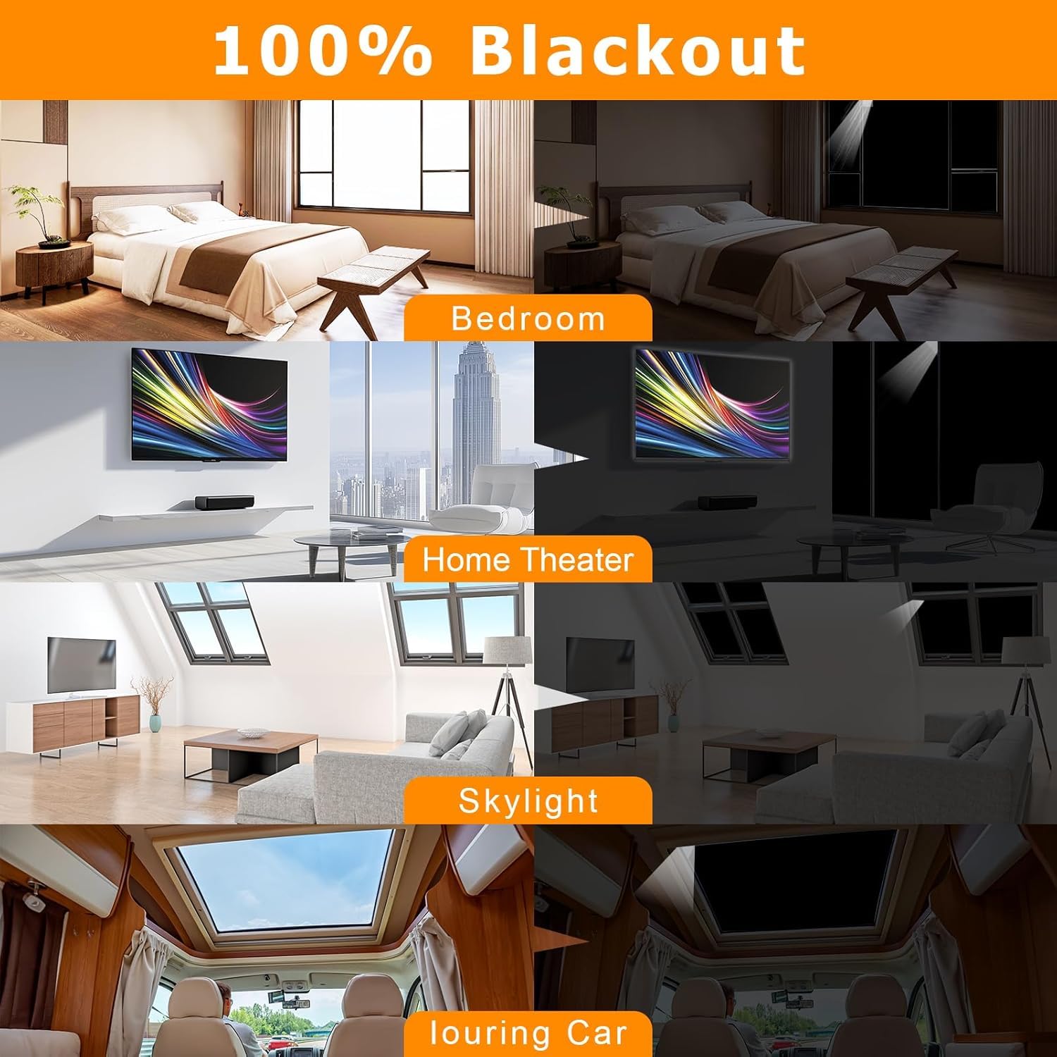 Blackout Curtains for Bedroom 𝟕𝟗" 𝐱𝟓𝟖", 420D Blackout Blinds with 12 Hook and Loop & 18 Adhesive, Travel Bag, Tape Measure, Portable Temporary Blackout Window Cover for Nursery, Travel, RV