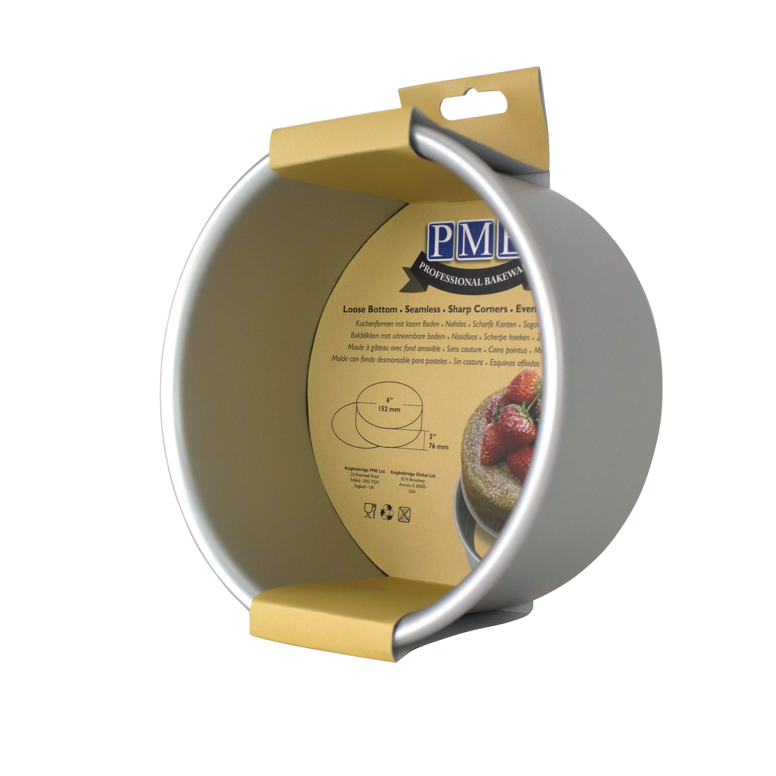 PME LBR063 Professional Aluminum Cake Pan with Removable Bottom (6" x 3"), Standard, Silver