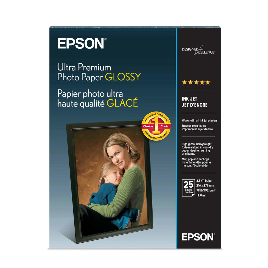 Epson Ultra Premium Photo Paper Glossy (8.5x11 Inches, 25 Sheets) (S042182)