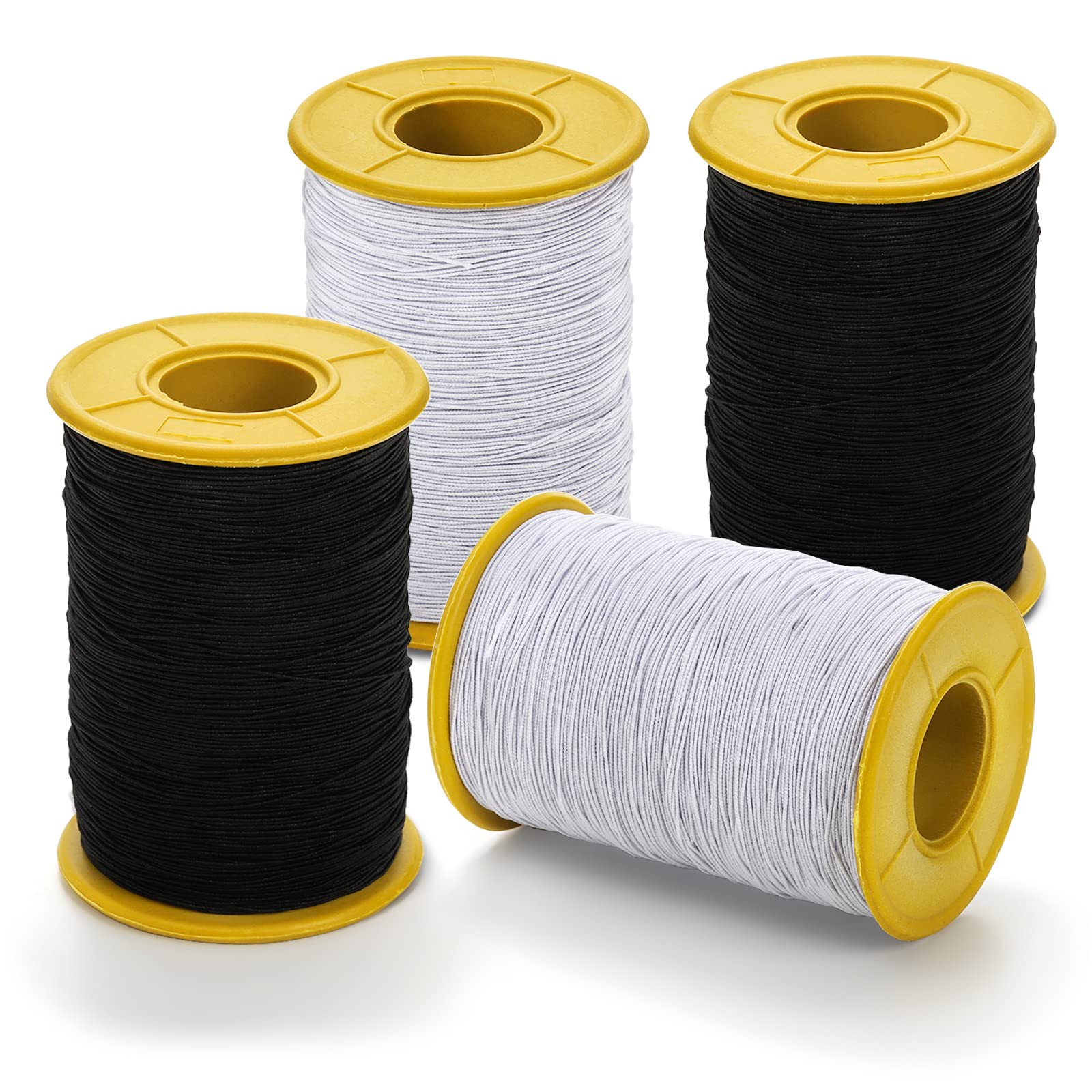 TOPZEA 4 Pack Elastic Thread for Sewing, 0.5mm Thickness Stretchy String Elastic Cord Sturdy Elastic Sewing Thread for Shirring, Smocking, Beading, Gathering, DIY Project, Each 437 Yard, Black & White