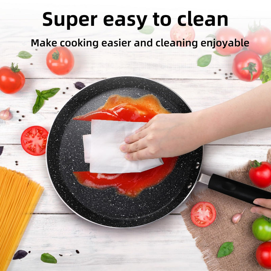 WRINGKIT 10 Inch Nonstick Crepe Pan with Spreader, Flat Skillet Tortilla Pan with Granite Coating, Round Griddle Pancake Pan with Stay-Cool Handle, Induction Compatible, PFOA Free