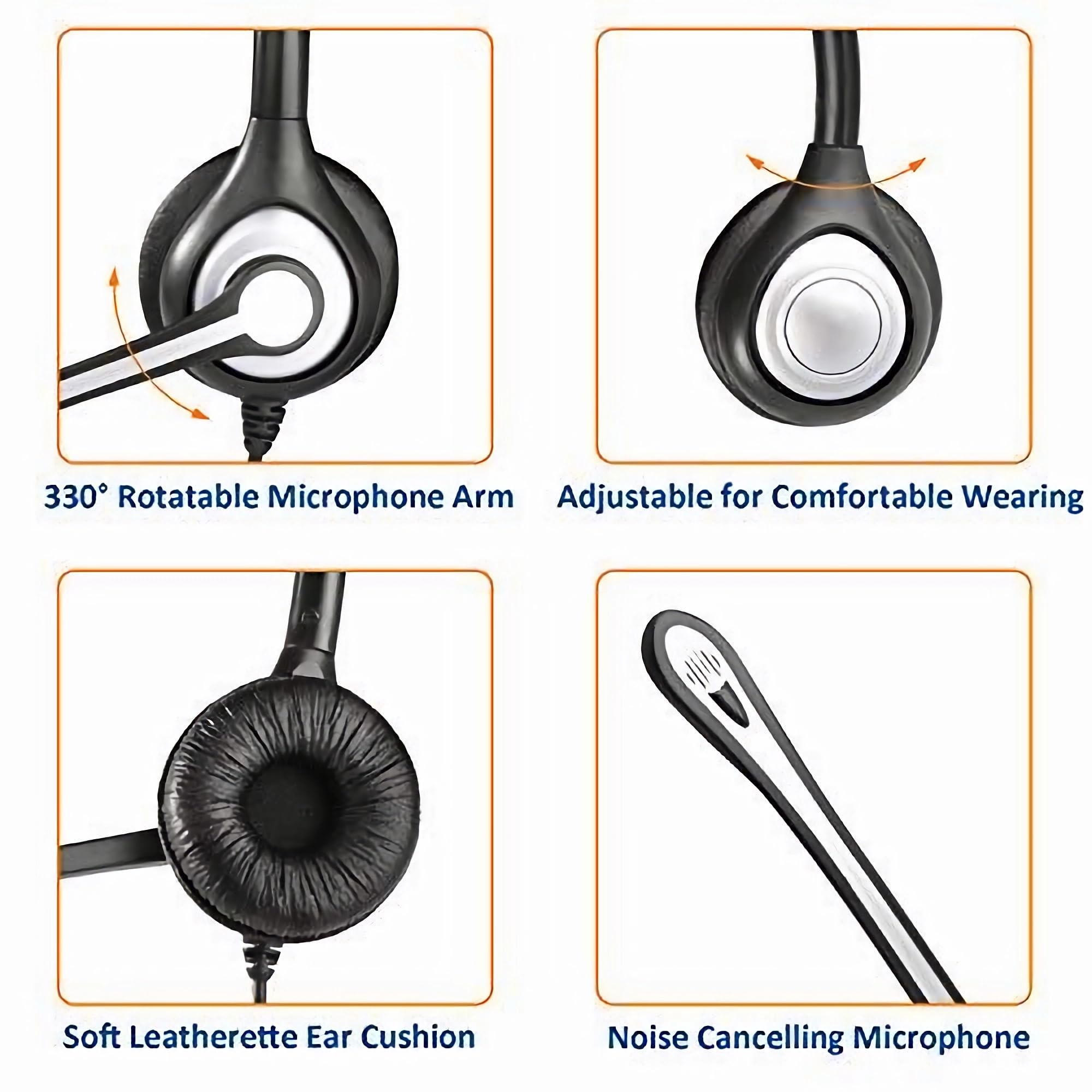 Wantek Cisco Phone Headset with Microphone Noise Cancelling, RJ9 Telephone Headsets Compatible with Cisco Office Phones 7940 7942 7945 7960 7962 7965 7811 7821 8811 8841 8845 8851 Plantronics M12 M22