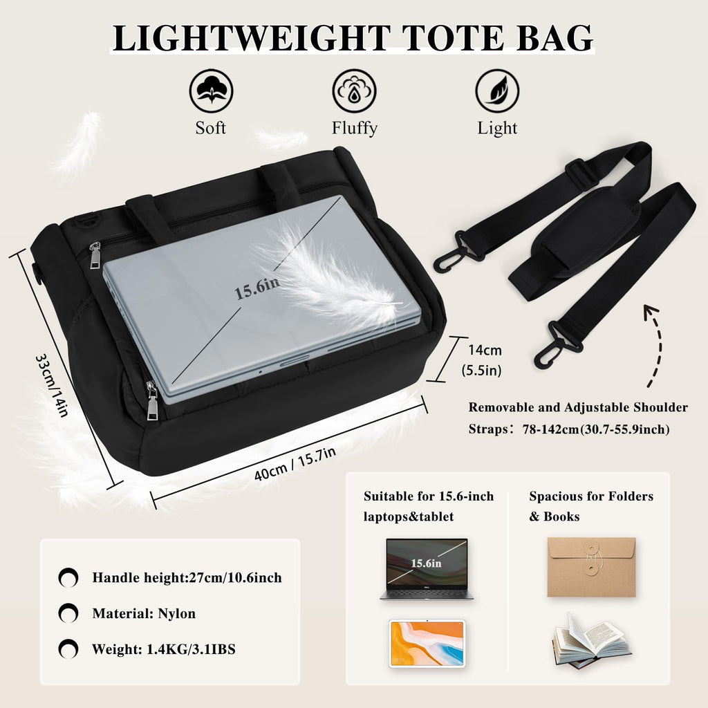 RAINSMORE Teacher Puffer Tote Bag for Women 15.6 inch Laptop Bag Waterproof Nurse Bag with Insulated Pocket for Work College