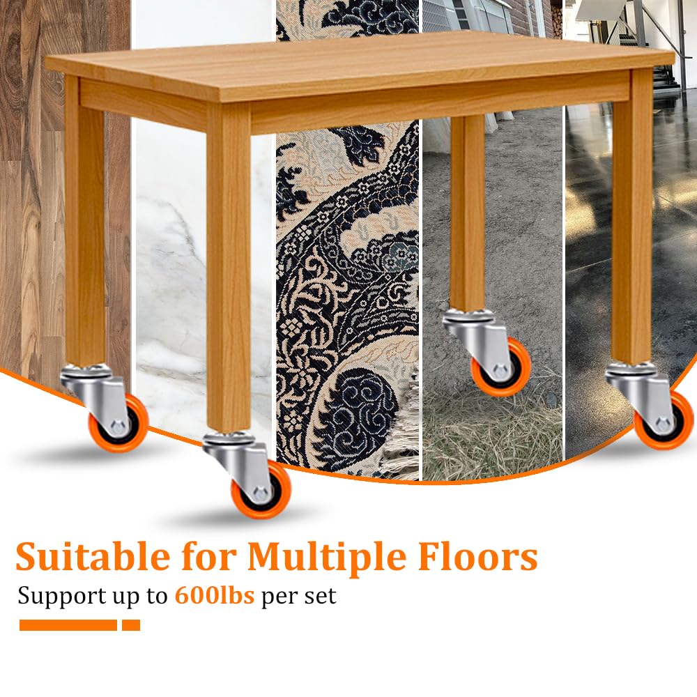 Enyke Wet Dry Vac Repalcement Casters Set of 4, 2 Inch Long Stem Casters 600 LBS with 5/16" x 1-1/2" (8 x 38mm) Stem, 360 Degree Swivel Castor Wheels with Double Ball Bearing, Orange