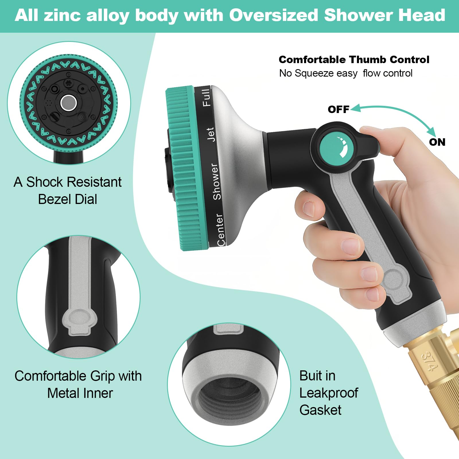 Garden Hose Nozzle | Heavy-Duty Metal Hose Sprayer Nozzle - 9cm/3.5" Ultra-Wide Spray, 8 Adjustable Nozzle Modes, Water Hose Nozzles for Watering, Cleaning, Pets & Car Washing (New Upgraded)