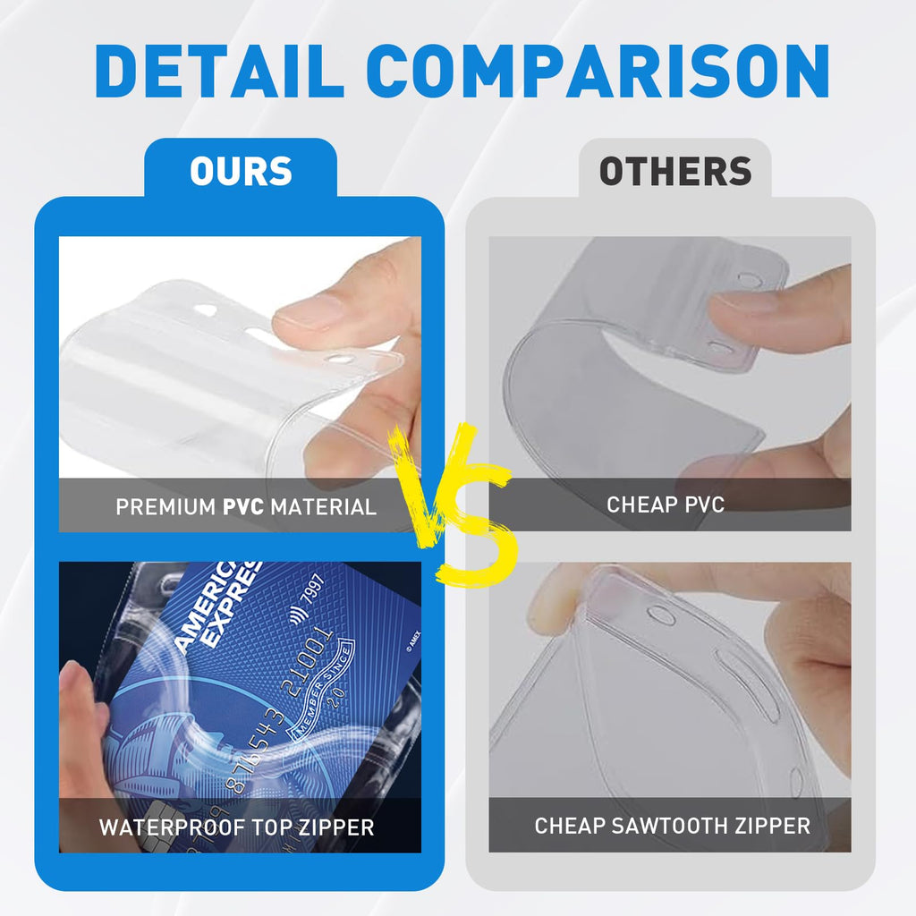 Mositear Vertical ID Badge Holders with Soft Edge (Sealable Fits 4x6 Inch Insert) (50 Pack), Waterproof ID Card Holder, Name Tag Holder, name badge holders, Zipper Plastic Badge Holder