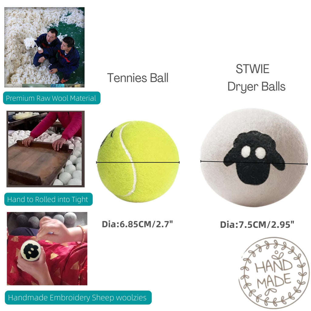 Wool Dryer Balls-6Pack XL Size- Reusable Natural Fabric Softener Dryer Balls Boules De Séchage,Felted New Zealand Wool Laundry Balls to Save 20-40% Drying Time,Reduce Wrinkles No Lint By Stwie