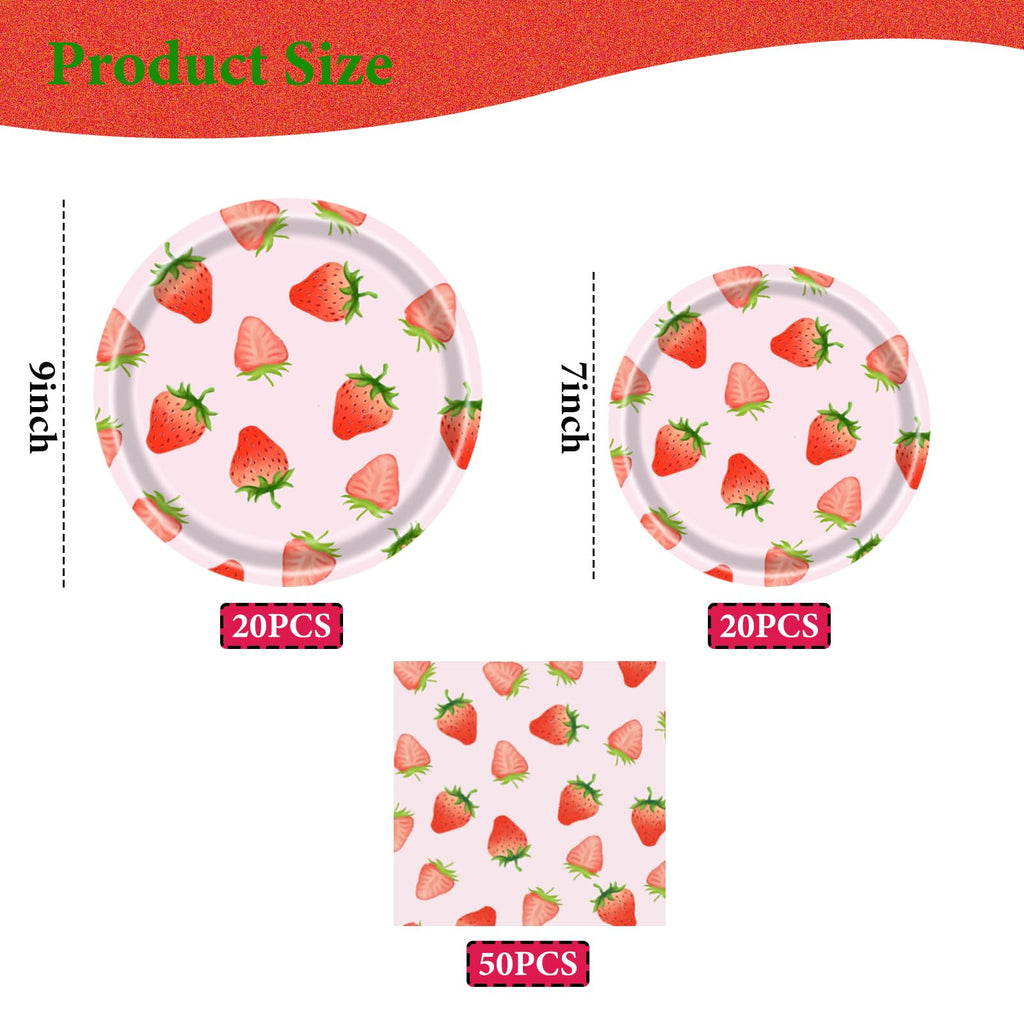 QYCX 65 Pcs Strawberry Plates Napkins Strawberry Party Decorations Berry Party Supplies Tableware Fruit Dinnerware for Berry 1st Birthday Decorations Fruit Party Decorations