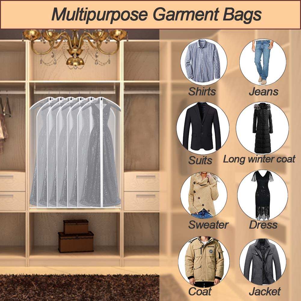 Garment Bag Clear Plastic Breathable Garment Bags Cover for Clothes Storage Suits Dress Dance Zippered Breathable Pack of 6 (24‘’ X 48‘’)
