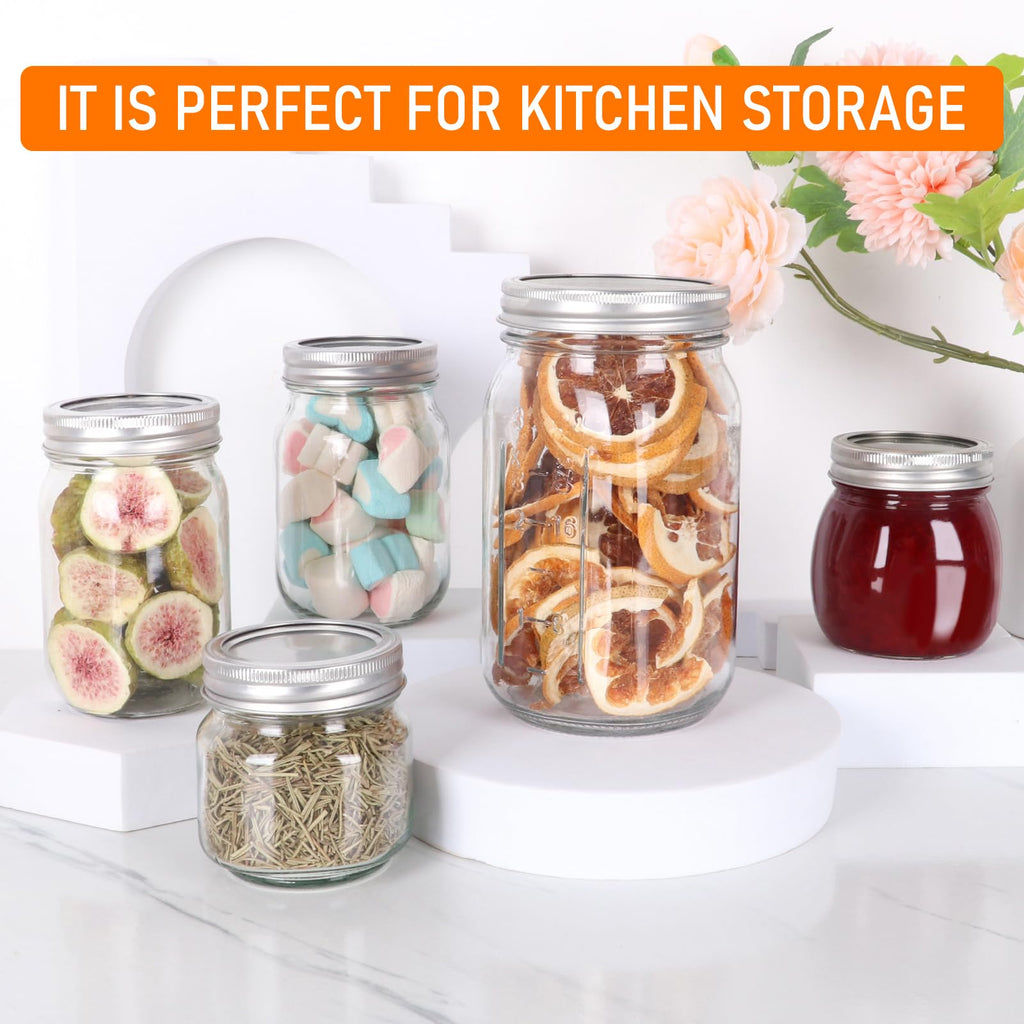 Jinaneil 6 Pack 12 oz Regular Mouth Mason Jars with Silver Lids and Bands, Bonus 6 One-Piece Lids -Glass Canning Jars for Pickling, Canning, Meal Prep
