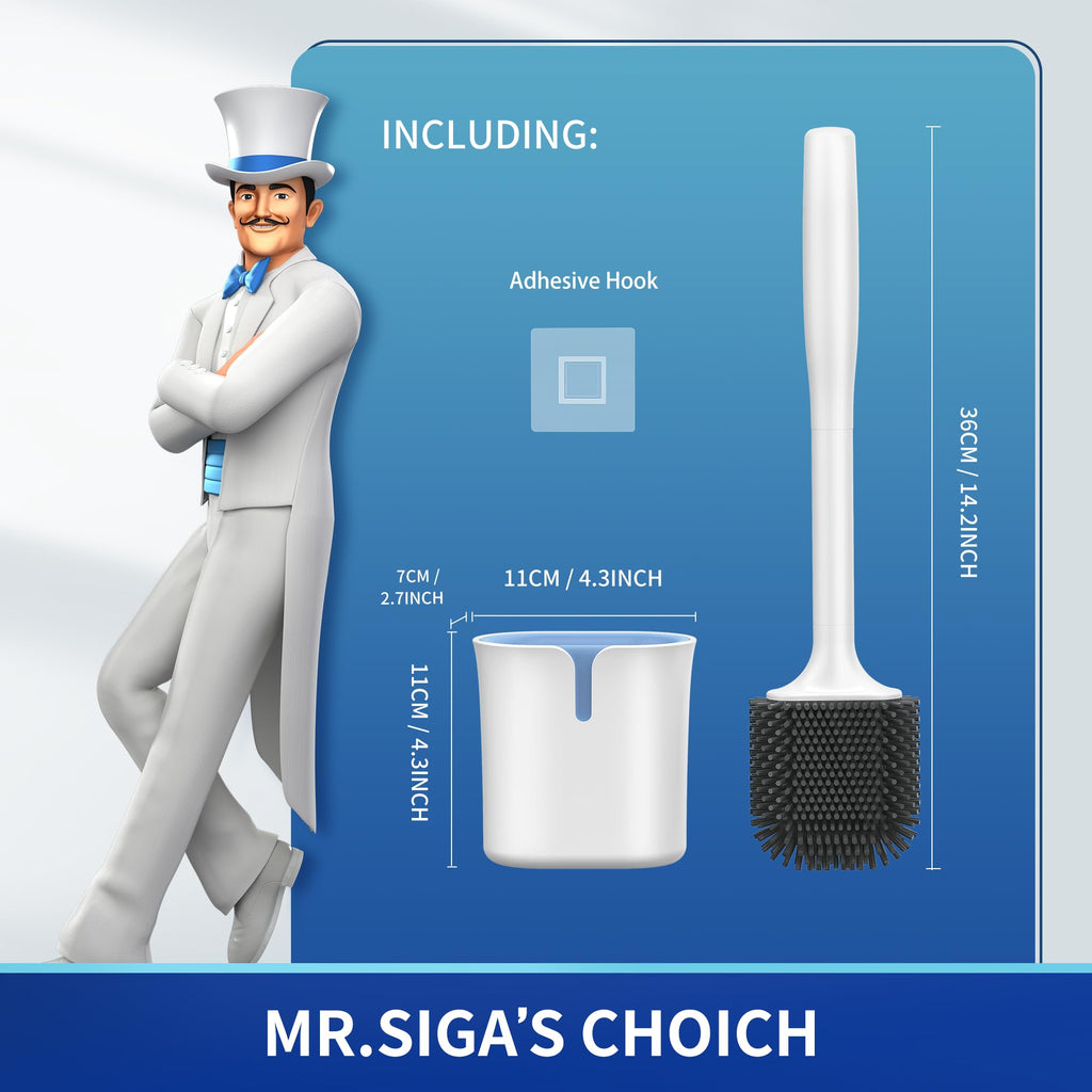 MR.SIGA Toilet Brush and Holder Set, Wall Mounted, Compact, White, 1 Pack