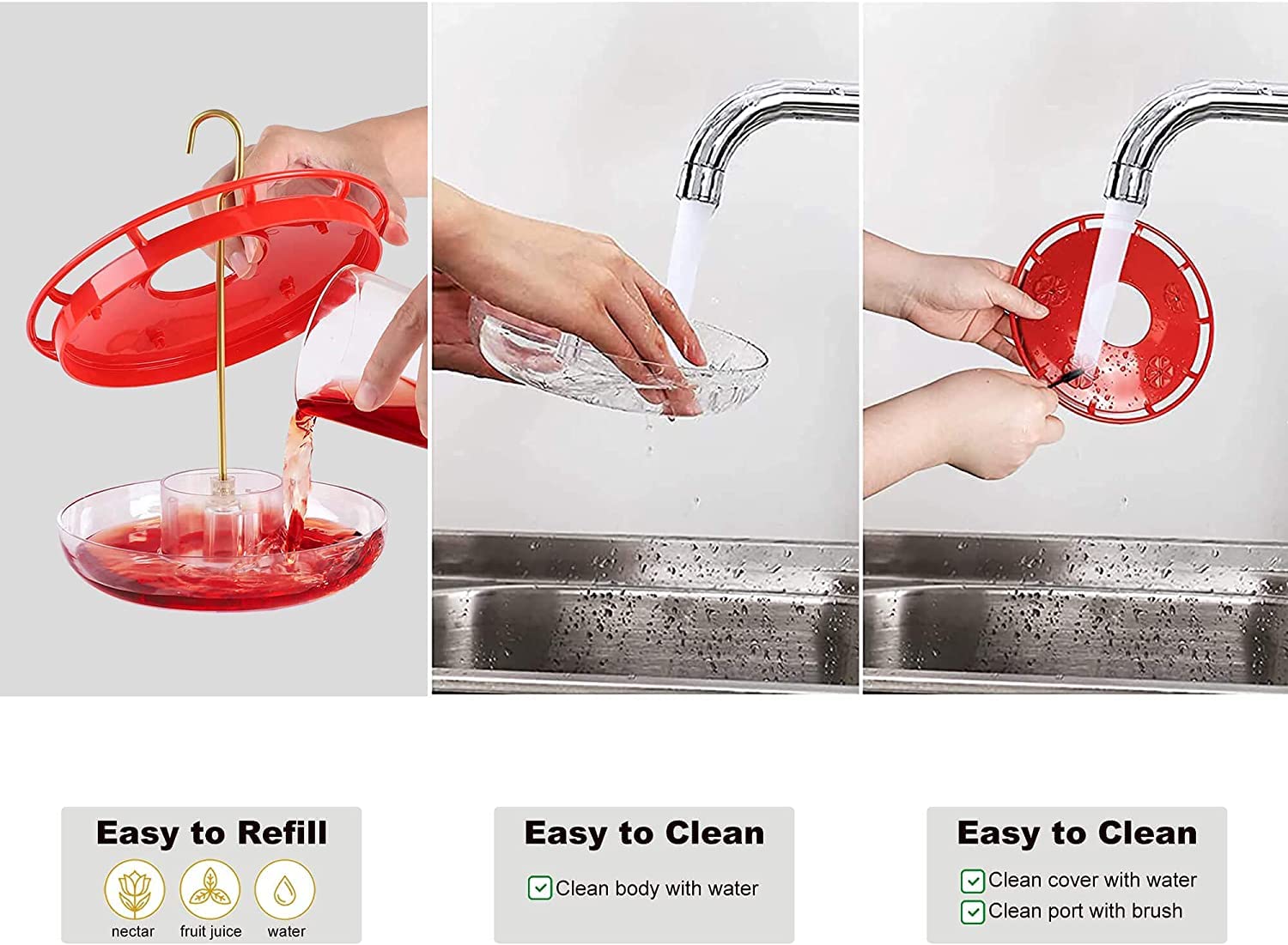 Hummingbird Feeder for Outdoors Hanging, 2 Pack, Leak-Proof, Easy to Clean and Refill, Saucer Humming Feeder for Hummer Birds, Including Hanging Hook, with 5 Feeding Ports
