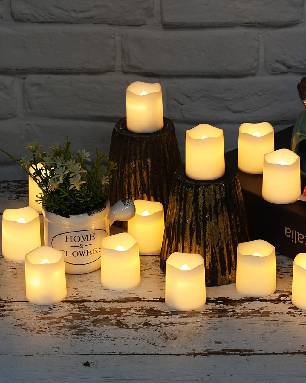 Flameless Votive Candles,Flameless Flickering Electric Fake Candle,24 Pack Battery Operated LED Tea Lights in Warm White for Wedding,Table,Festival Celebration,Halloween,Christmas Decorations