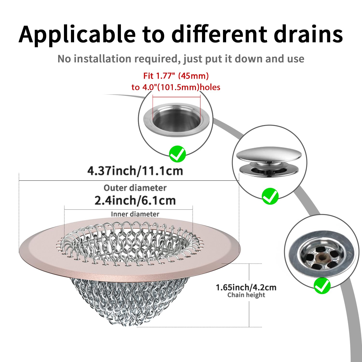 Shower Drain Hair Catcher, Easy Clean Bathtub Drain Hair Catcher, Anti-Slip Hair Catcher Shower Drain, Upgraded 304 Stainless Steel Tub Hair Catcher, Shower Drain Cover for Sink, Bathtub, Drain
