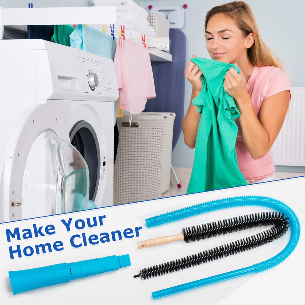 2 Pieces Dryer Vent Cleaning Kit, Lint Vacuum Attachment and Flexible Dryer Lint Brush, Compatible with Most Vacuums, Lint Remover Power Washer Accessory, Blue