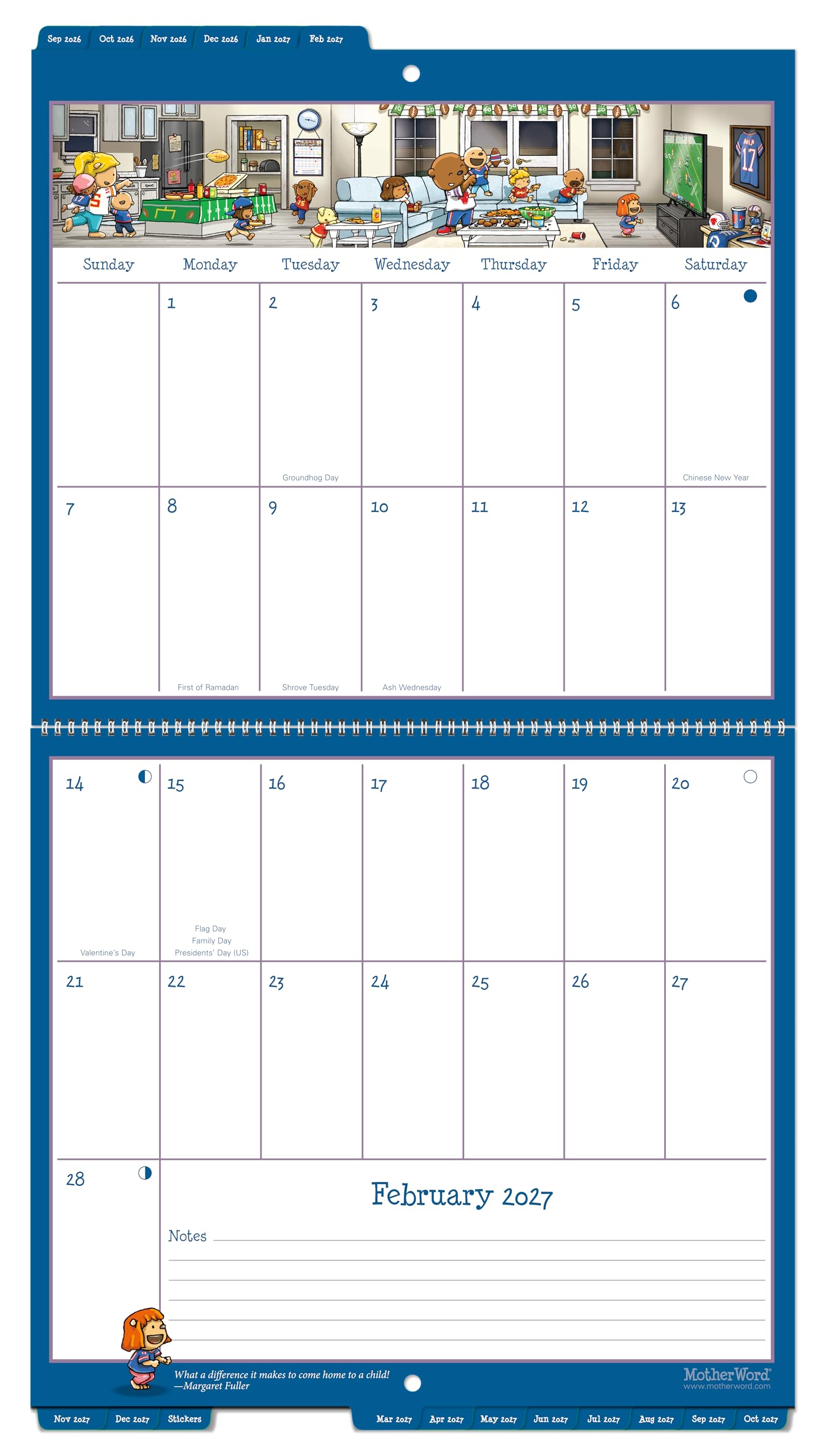 2027 MotherWord Ultimate Wall Calendar, 16-Month Family Planner, Sept 2026-Dec 2027, English, Tabbed Version, 12" x 21.5" (DDTB112827)