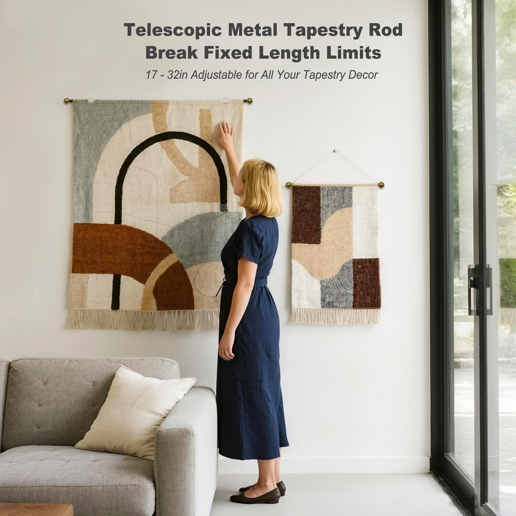 Tapestry Hanging Telescopic Rod Aesthetic Tapestries Room Deco Scalable Wall Hanging Bar Banner Hanger Pole (17-32 inch/Gold/Black)
