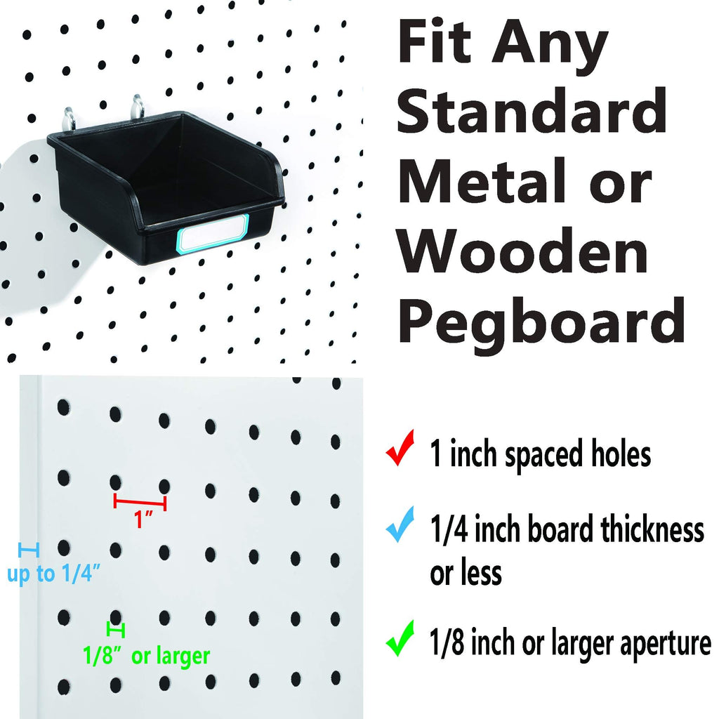 Pegboard Bins with Hooks and Labels, for Organizing Accessories, 10 Packs, Black