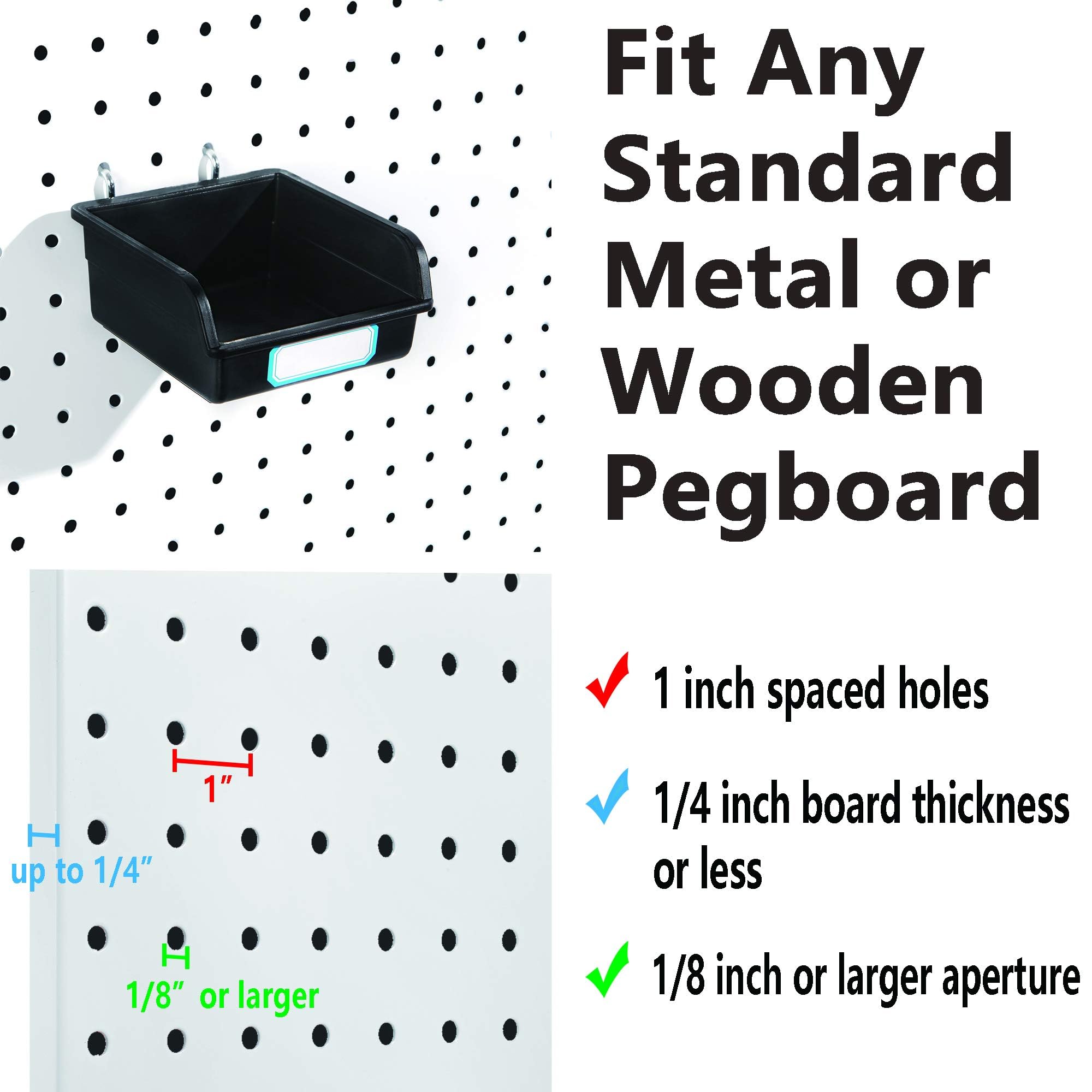 Pegboard Bins with Hooks and Labels, for Organizing Accessories, 10 Packs, Black