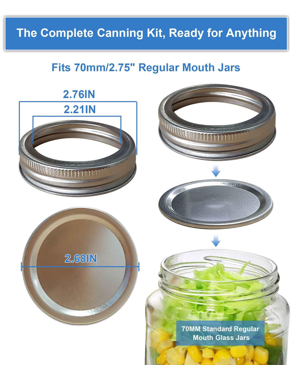 90Pcs Mason Jar Lids with Rings for 70MM Regular Mouth, Premium Split-Type Fit & Airtight Canning Lids for Mason Jar and Ball Kerr Jars (70MM Regular Mouth)