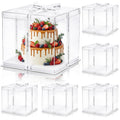 Cididu 6 Pcs Clear Cake Box with Ribbon 2-Layer 10x10x10 Inch, Transparent Cake Carrier Box with Lids, PET Tall Cake Packaging Boxes, Clear Gift Boxes for Birthday, Wedding and Festival Party