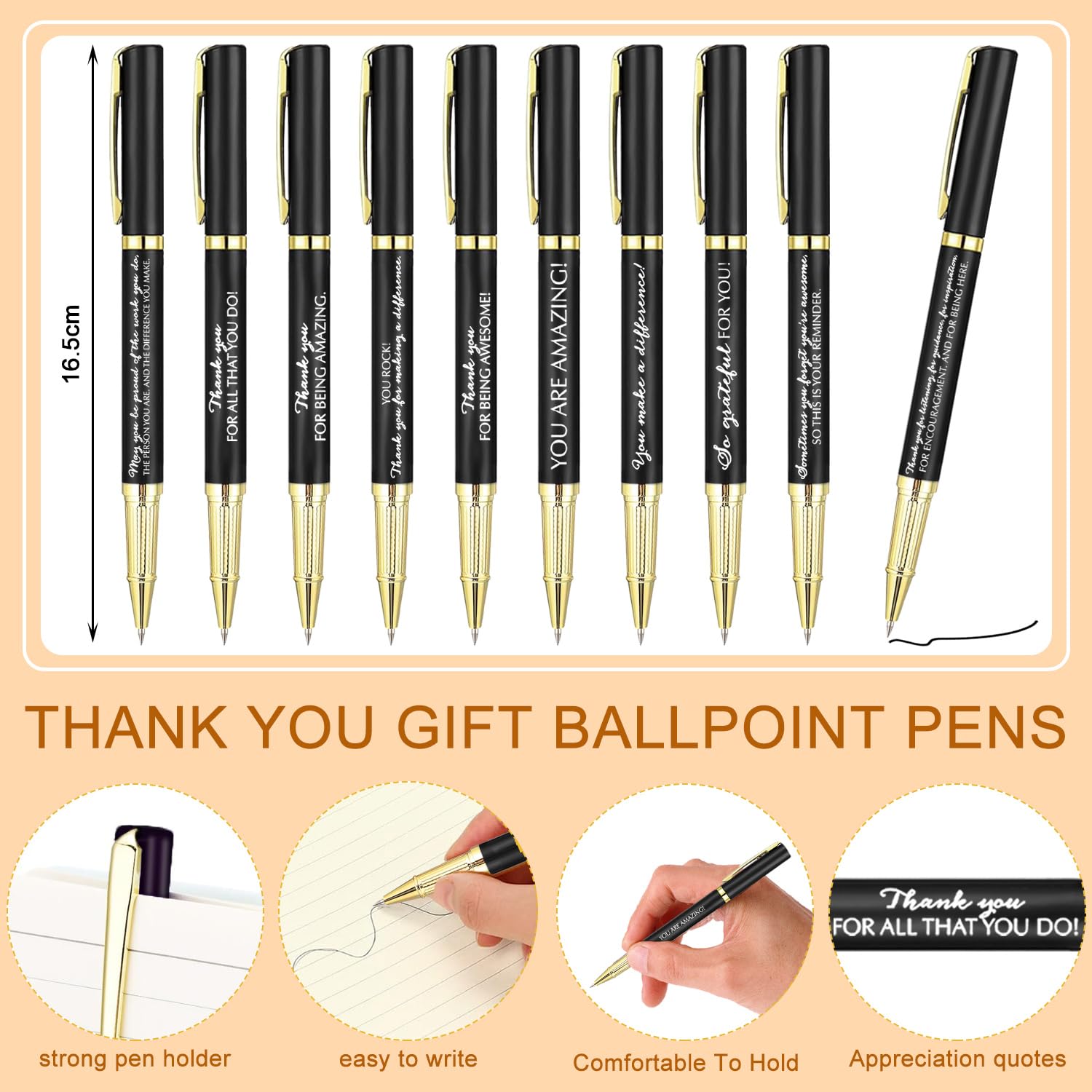 10 Sets Inspirational Thank You Gifts Employee Appreciation Ballpoint Pens with Gift Boxes Motivational Quote Pen Bulk Gifts for Teacher Staff Coworkers Student School Graduation(Black)