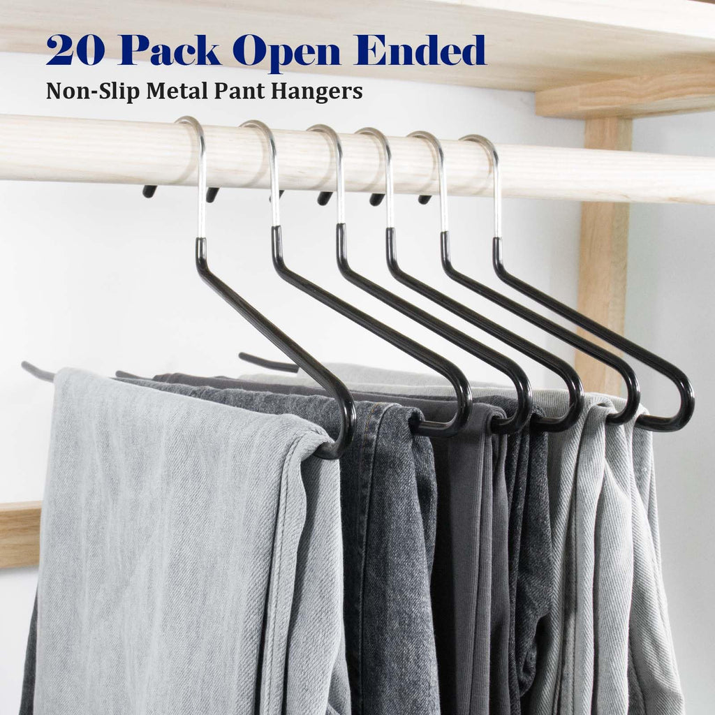 GZQXHOME 20 Pack Open Ended Pants Hangers with Non Slip Design,Suitable for Trousers,Jeans,Towels for Closet Space Saving,Durable Metal Material with Rubber Coating (Black)