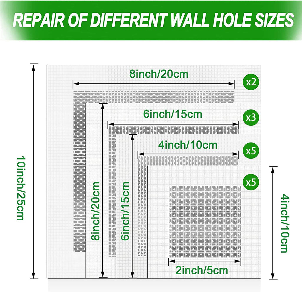 Deuvuo 19 Pcs Drywall Repair Kit - 4 Patch Sizes (2/4/6/8 Inch) With Scraper, Sandpaper for Damaged Ceiling - Say Goodbye to Unsightly Holes